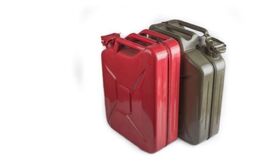 white background and two large metal fuel cans one red and the other green